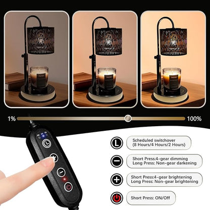 Candles Warmer Lamp with Timer and Dimmer, Home Bedroom Decor, Electric Adjustable Candle Wax Warmer Melter, Vintage Decor Birthday Monther Day Gifts,2 Bulbs，Black