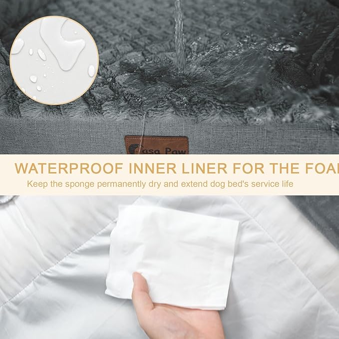 Orthopedic XL Dog Bed for Extra Large Dogs, Waterproof Memory Foam Dog Beds with Sides, Non-Slip Bottom and Egg-Crate Foam Big Dogs Couch Beds with Removable Washable Cover(X-Large,Grey)-Mewly Pet