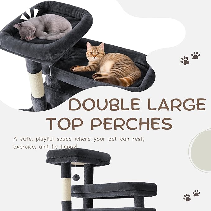 Cat Tree, 80-Inch Large Cat Tower with 9 Scratching Posts, 2 Perches, 2 Caves, 2 Basket, 2 Stairs, Extra Large Hammock, Pompoms, Multi-Level Plush Cat Condo for Indoor Cats/Smoky Grey-Mewly Pet