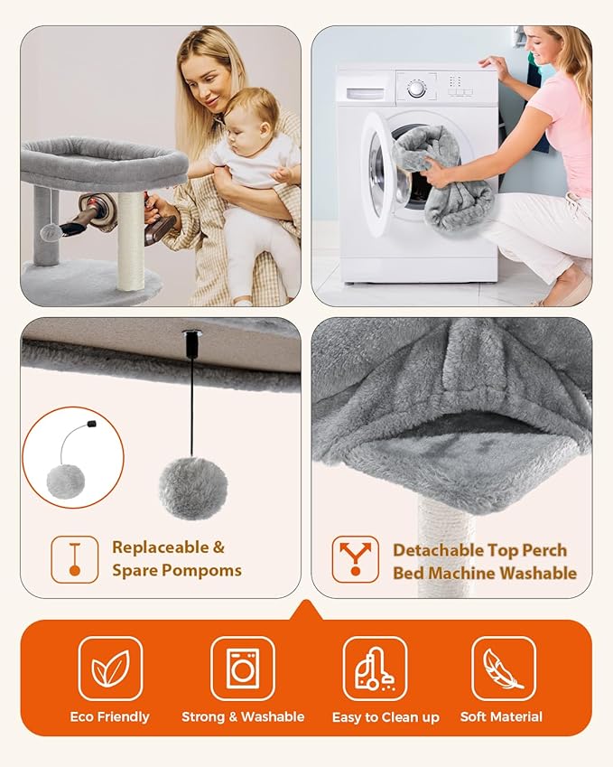 PETEPELA 61" Cat Tree for Indoor Cats, [6-Levels] Cat Climbing Tower with 9 Sisal Scratching Posts and Replaceable Dangling Ball &Top Perch, Grey-Mewly Pet