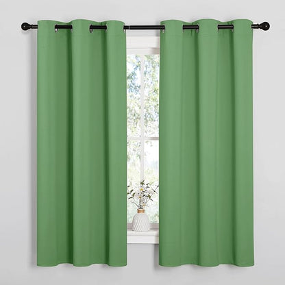 NICETOWN Froest Green Blackout Curtains 63 inches Length for Kitchen, 2 Panels, 34" Wide, Thermal Insulated Decoration Drapes for Small Window