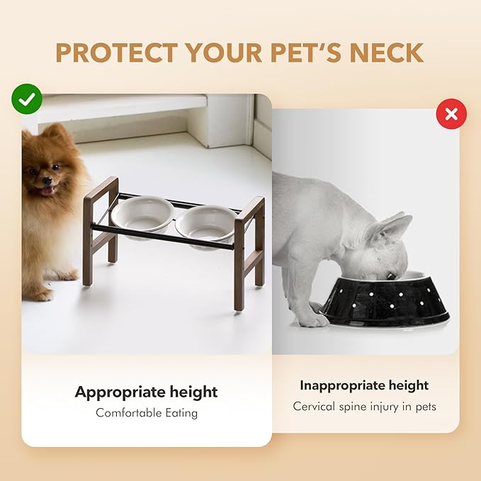 6.3inch Ceramic Adjustable Raised Double Bowls Set with Stand, 3 Heights Elevated, 2 Placement Options,Food and Water Bowls for Adult Cat Small and Medium Dog(Reactived Glaze -White)-Mewly Pet