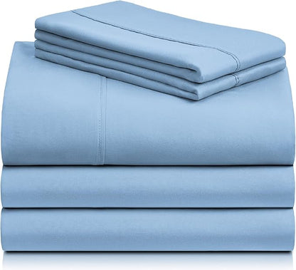 LuxClub 5 PC Split King Sheet Set, Breathable Luxury Bed Sheets, Deep Pockets Wrinkle Free Cooling Sheets Machine Washable Hotel Bedding Silky Soft - Sky Split King