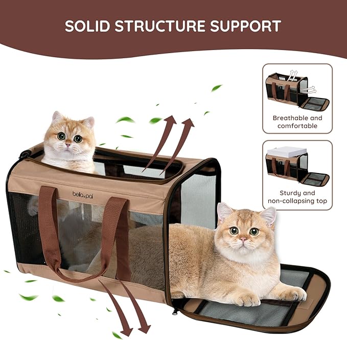 BELLA & PAL Cat Carrier Travel Bag, Airline Approved Lightweight Cat Carrier, Soft Sided Pet Carrier for Puppy Dogs Up to 18lbs, Collapsible Kitten Bag with Removable Waterproof Mat, Ventilated Mesh-Mewly Pet