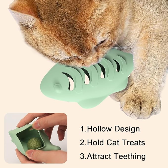 Cat Toys for Indoor Cats, Fish Shaped Chew Catnip Toys for Teeth Cleaning, Food Grade Silicone Cat Enrichment Toy, Interactive Kitten Teething Toys with 1 Cat Nip Ball, 2 Pcs-Mewly Pet