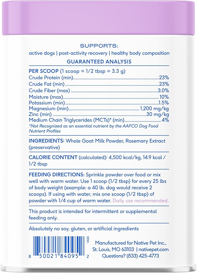 Native Pet Goat Milk for Dogs - Organic Goat Milk Powder for Dogs and Cats - Puppy Formula Dairy Replacement Packed with Protein & Vitamins for Immunity, Recovery & Growth for Active Pups - 60 Scoops-Mewly Pet
