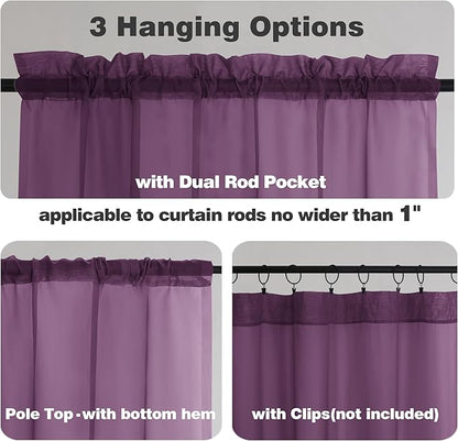 Chyhomenyc Plum Sheer Curtains 78 Inches Long 2 Panels Set for Living Room, Light Filtering Voile Lightweight Bedroom Curtains, Rod Pocket Solid Window Treatment Drapes, Each 42W x 78L