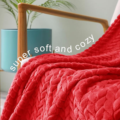 Exclusivo Mezcla Fleece Twin Size Blanket for Bed, 90x66 Inches Soft Cozy Jacquard Flannel Blankets, Lightweight Fuzzy Plush Warm for Winter, Red