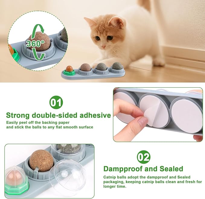 CCINEE Catnip Balls for Cats Wall Catnip Toys Edible Cat Toys for Cat Lick Safe Healthy Kitten Chew Toys Teeth Cleaning Dental Cat Toys(4 Flavor)-Mewly Pet