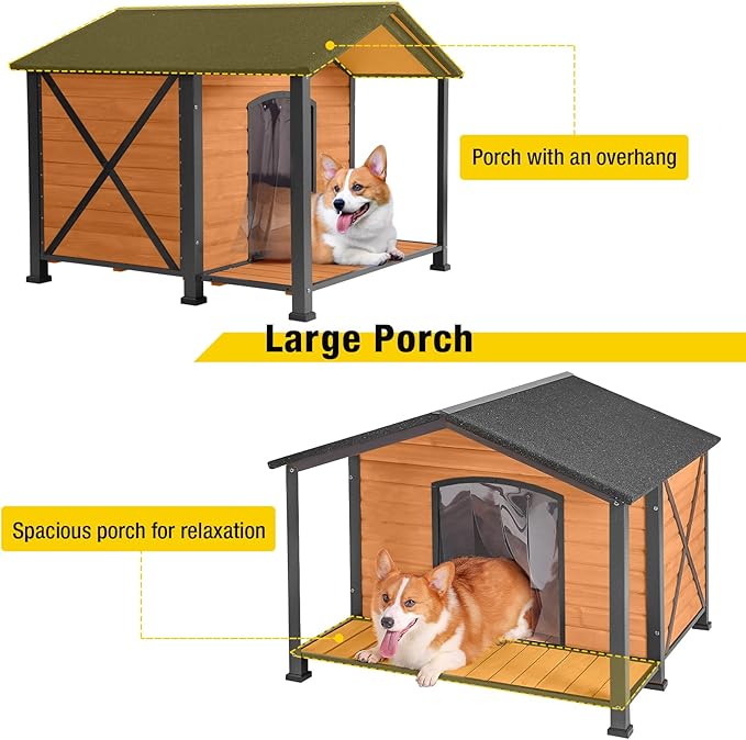 Aivituvin Outdoor Dog House with Chewproof Strong Metal Frame Outside Dog Kennel Weatherproof for Medium to Large Dogs, (41.5" L x 41.4" D x 34.1" H)-Mewly Pet