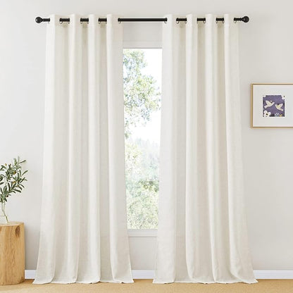 RYB HOME Sheer Curtains 84 inches Long - Natural Linen Curtains for Living Room, Light Filtering Airy Window Treatment Drapes for Bedroom, W 52 x L 84, 2 Panels, Linen
