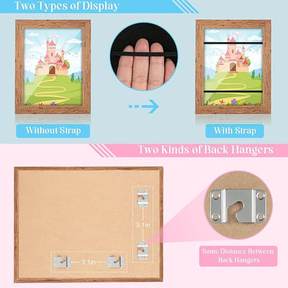 [3-Pack] Kids Art Frames, 8.5x11 Front Opening Kids Artwork Frames Changeable, Dark Woodgrain Artwork Display Storage Frame for Wall, Holds 50 Pcs, for 3D Picture, Crafts, Children Drawing, Hanging