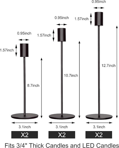 zeochyni Matte Black Candle Holder Set of 6, Elegant Candlestick Holders for Wedding Centerpieces Dining Tables Parties Home Decor Events, Taper Candle Holders Fit 3/4 Inch Candles