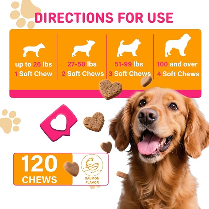 Eye Supplements for Dogs - Vision Support Soft Chews with Lutein, DHA & Vitamin C | 120ct Salmon Flavor Tear Stain Chews | Cataract & Dry Eye Relief Supplement (120 Ct, Salmon)-Mewly Pet