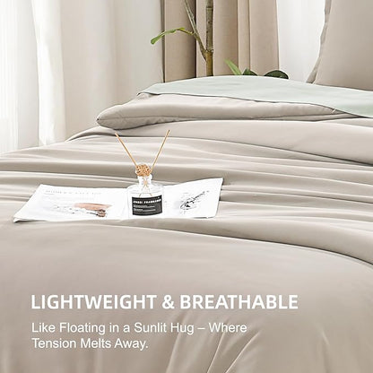 Litanika Oatmeal Comforter Full Size, 3 Pieces Lightweight Solid Bedding Comforter Set, All Season Fluffy Bed Set (79x90In Comforter & 2 Pillowcases)