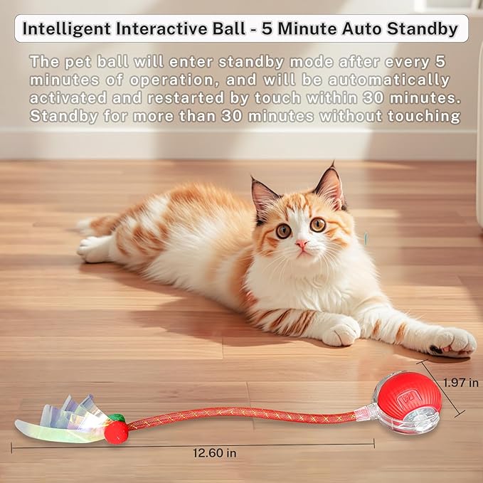 New Upgraded Cat Ball Toy - Speedy Tail 2.0 Cat Toy, Interactive Cat Toy Ball, Stimulating Toys and Juguetes para Gatos, Cat Toys for Bored Indoor (Red)-Mewly Pet