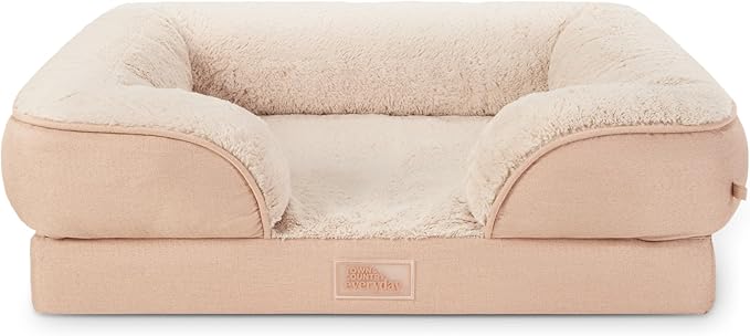 TOWN & COUNTRY EVERYDAY CuddleTown Comfy Solid Bolster Sofa Pet Bed, Supportive & Calming Egg Crate Foam, Non-Slip Bottom, Machine Washable Cover, Warm Taupe, Medium 28"x23"x8"-Mewly Pet