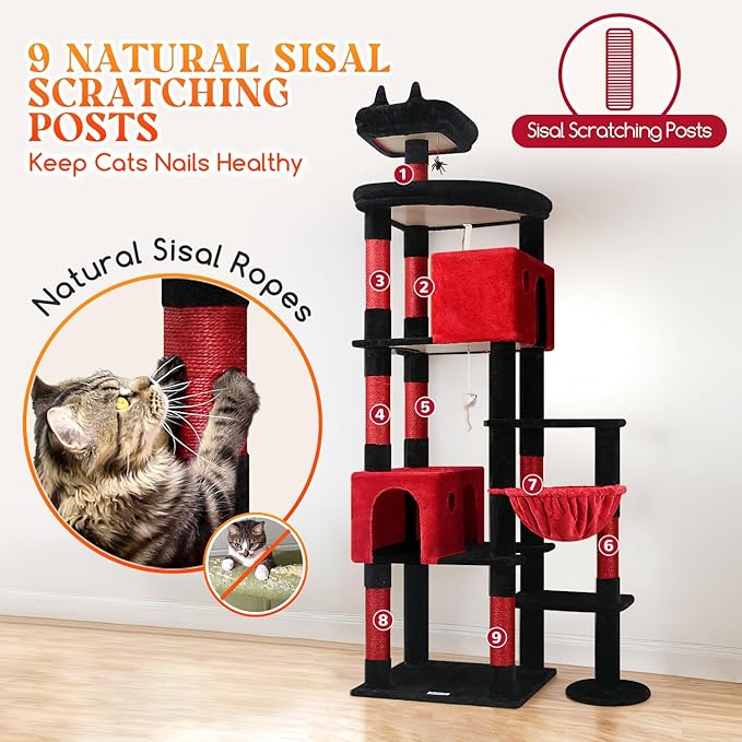 Globlazer Gohtic Giant Cat Tree, 83 inch Goth Cat Tree for Indoor Cats Large Adult, XXL Cat Tower with 9 Scratching Posts for 20lb+ Heavy Duty Large Adult Cats, F83, Blood-Goth-Mewly Pet