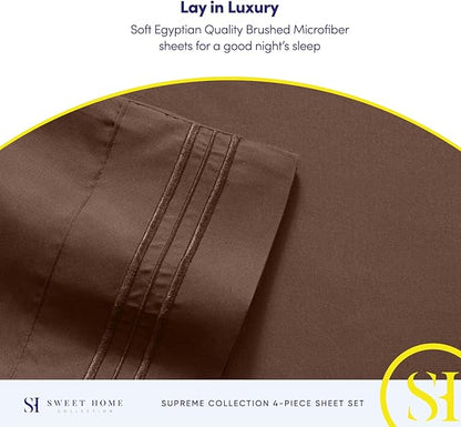 Queen Size Bed Sheets - Breathable Luxury Sheets with Full Elastic & Secure Corner Straps Built In - 1800 Supreme Collection Extra Soft Deep Pocket Bedding Set, Sheet Set, Queen, Brown