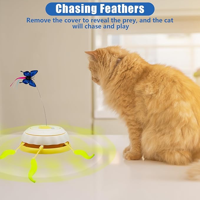 Interactive Cat Toy, Automatic Kitten Toys for Indoor Cats, Hide and Seek Cat Toy Kitten Wand Toy Cat Exercise Toys with Motion Activated, Moving Feather, Chirping-Mewly Pet