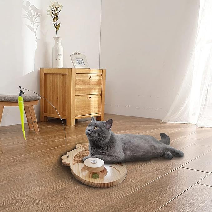 Petest Interactive Cat Toy Natural Sisal Cat Scratcher Toy with Catnip Balls, Fish Design-Mewly Pet