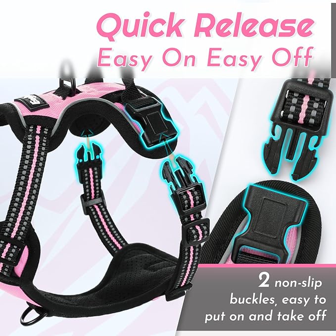 Eagloo Small Dog Harness No Pull, Service Vest with Reflective Strips and Control Handle, Adjustable and Comfortable for Easy Walking, No Choke Pet Harness with 2 Metal Rings, Pink, XS-Mewly Pet