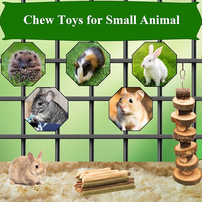 Grddaef Rabbit Toys, Guinea Pig Toys 25 Pcs Natural Timothy Hay Bunny Chews and Treats for Hamster Chinchilla Gerbil-Mewly Pet