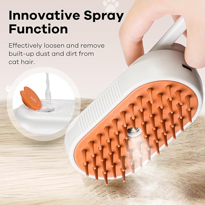 Cat Steam Brush for Shedding, 4 in 1 Rechargeable Steam Brush for Cats and Dogs, Anti-Static, Massage, Cleaning, Shedding & Combing All In One!-Mewly Pet