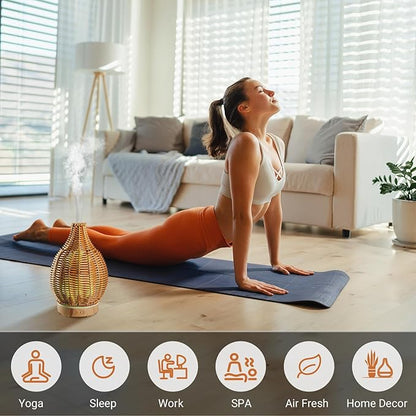 Boho Essential Oil Diffuser for Home Rattan Weaving with Remote Control, 100mL 7 Changing Color Lights Ultrasonic Aroma Humidifier, Noiseless Auto-Off Sleep Mode for Bedroom Office Workout