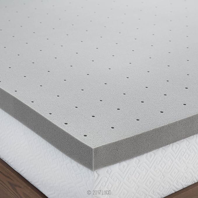 Lucid 3 Inch Ventilated Bamboo Charcoal Memory Foam Mattress Topper, CertiPUR-US Certified, Moisture and Odor Control-Full