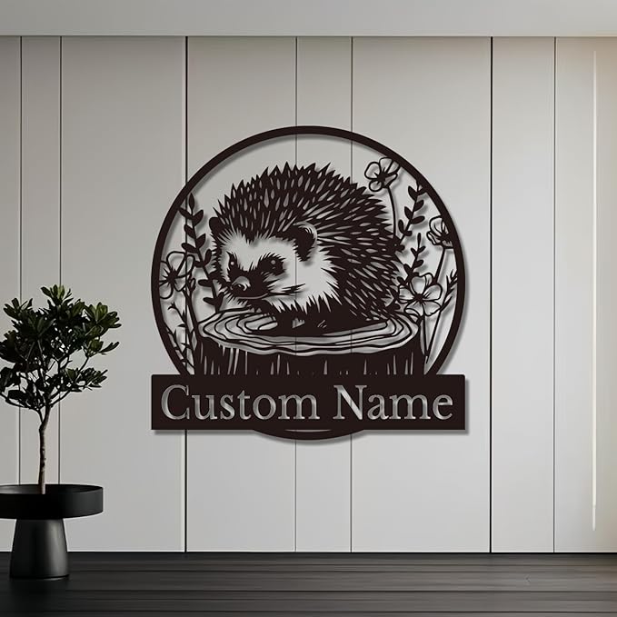 Custom Hedgehog Metal Sign, Personalized Hedgehog Metal Wall Art,Hedgehog Lovers Gift Metal Kid Room Decor,Personalized Hedgehog Lover Name Sign,Kid Nursery Decoration (Hedgehog B)