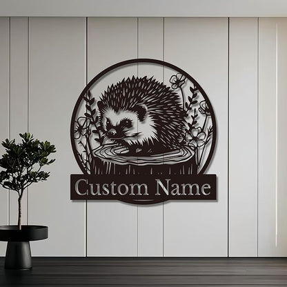 Custom Hedgehog Metal Sign, Personalized Hedgehog Metal Wall Art,Hedgehog Lovers Gift Metal Kid Room Decor,Personalized Hedgehog Lover Name Sign,Kid Nursery Decoration (Hedgehog B)