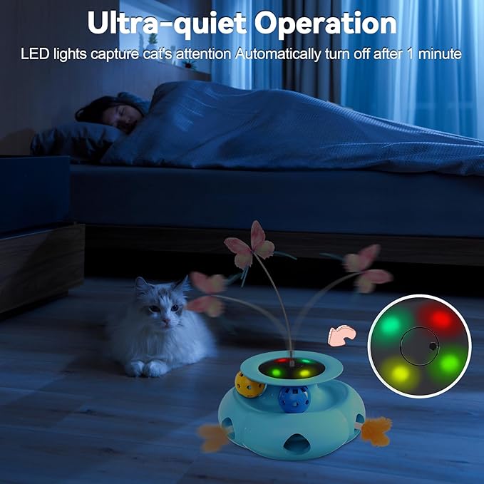 3in1 Interactive Cat Toys for Indoor Cats Rechargeable,Whack a Mole Cat Toy, Fluttering Butterfly, Track Balls, Automatic Kitten Toys Touch Activated, 2 Refill Feather-Mewly Pet