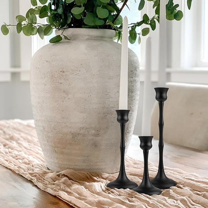 Vintage Metal Candlestick Holders, Set of 3 Black Candle Holders for Candlesticks Antique Taper Candles Stand Candle Sticks Holder for Housewarming Wedding Mantelpiece Table Centerpiece Decor