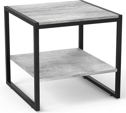 Homieasy End Table, 20 Inch Square Side Table Modern Night Stand with 2-Tier Storage Shelf, Living Room Small Coffee Table, Wood Finish Bedside Table for Bedroom, Light Oak