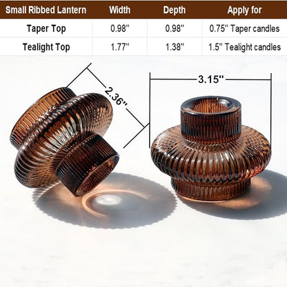 VOHO 12pcs Brownish Amber Candle Holders for Fall Decor, Vintage Ribbed Candlestick Holders Centerpiece Table Decorations, Heavy Glass Taper Candle Holders for Candlesticks/Votive Candles
