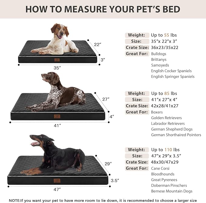 WNPETHOME Orthopedic Dog Bed for Crate, Waterproof Extra Large Dogs Bed with Removable Washable Cover, Multi-Needle Quilting Dogs Crate Beds-Mewly Pet