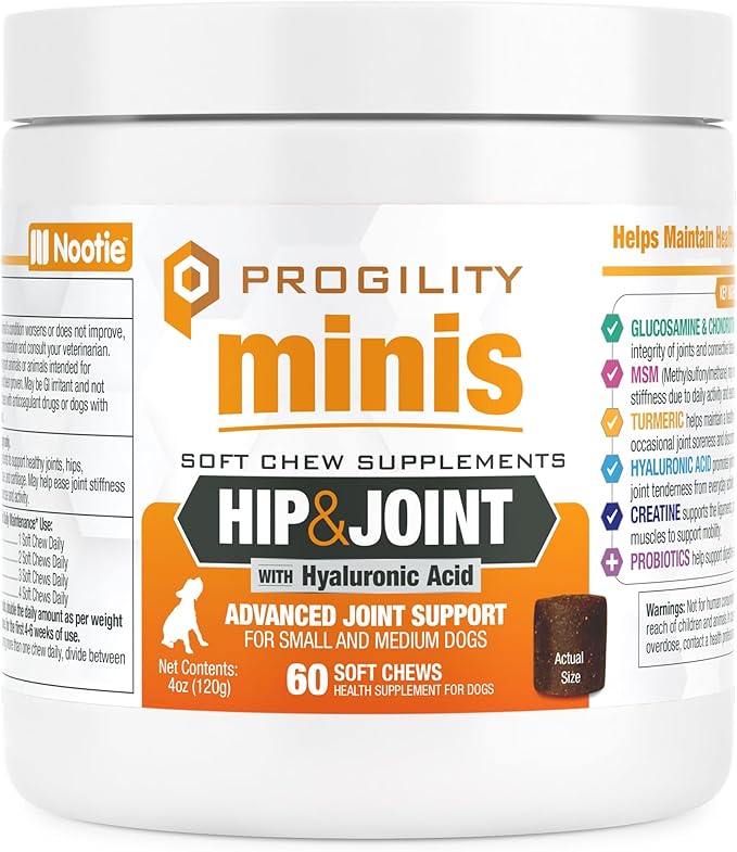 Nootie Progility Mini Hip & Joint Small & Medium Breed Chew Supplement for Dogs, 60 Count-Mewly Pet