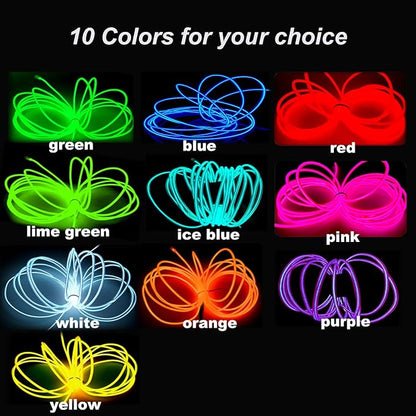 MaxLax EL Wire Blue, 9.8ft/3m Portable Battery Pack Neon Light Strip 360° Cuttable Glowing Rope Lights for Parties, Halloween, DIY Decoration