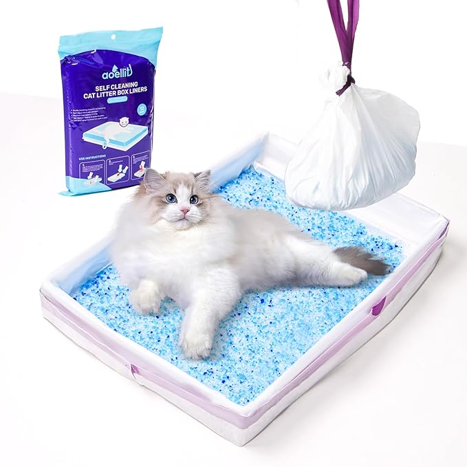 12 Count Litter Box Liners, Waste Bags Compatible with Pet-safe ScoopFree Self-Cleaning Litter Box Tray, Drawstring Litter Bags for Reusable Tray, Pre-Separated (38"L x 14.5"W x 7.8"H)-Mewly Pet