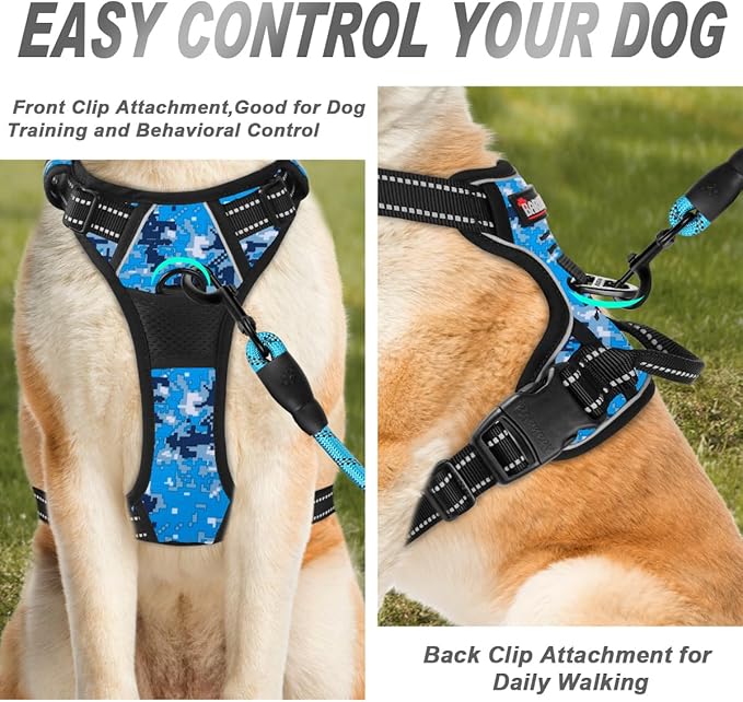 BARKBAY No Pull Dog Harness Front Clip Heavy Duty Reflective Easy Control Handle for Large Dog Walking(Blue camo,M)-Mewly Pet