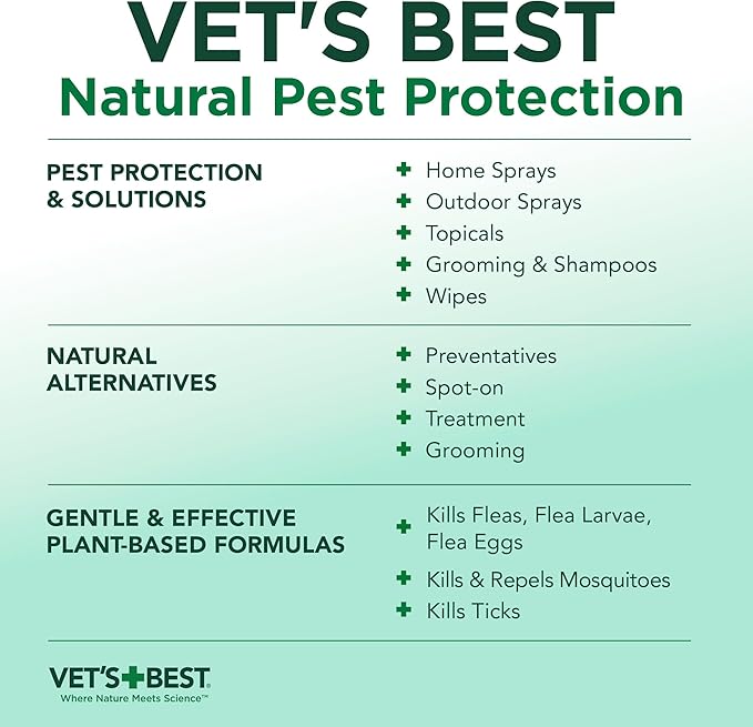 Vet's Best Natural Flea and Tick Home Spray, Dog Flea and Tick Treatment for Home, Plant-Based Flea and Tick Prevention, Dog Flea & Tick Control and Mosquito Repellent, Certified Natural Oils, 14 oz-Mewly Pet