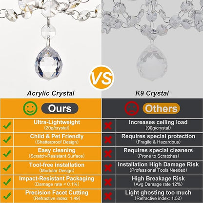 Small Crystal Chandelier for Bedroom, 90% Pre-Assembled 1 Light Gold Chandelier, Mini Acrylic Crystal Ceiling Light Fixture Charming for Girls Room, Closet, Bathroom, Entryway, Dining Room