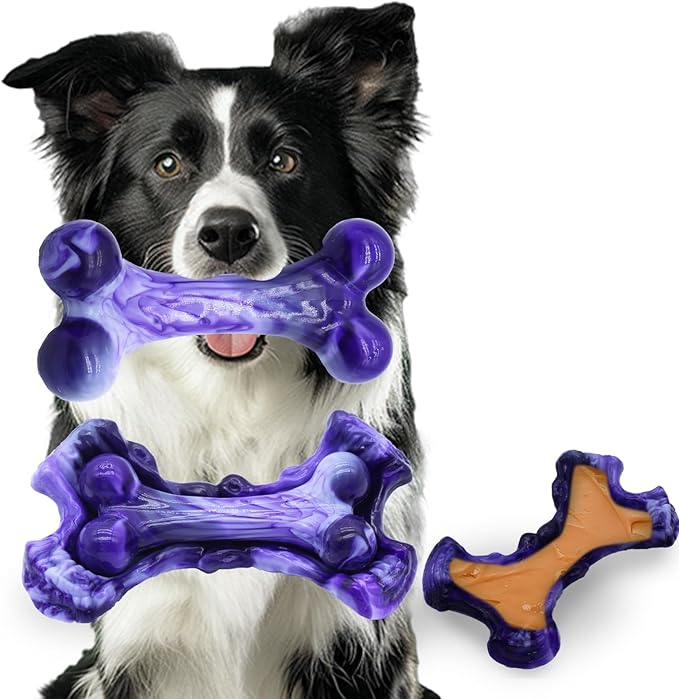 Magicorange Tough Dog Toys, Chew Toys for Aggressive Chewers, Dog Bone Toy Nylon Almost Indestructible Dogs Toy for Teeth Cleaning and Training (Purple)-Mewly Pet