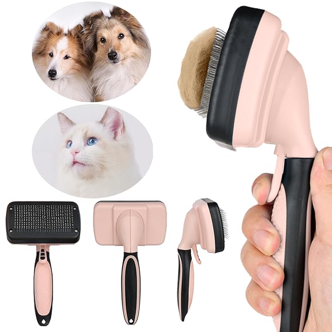 Skin-Friendly Grooming and Deshedding Brush for Dogs, Cats, and Puppies - Self-Cleaning, Easy to Use (Pink)-Mewly Pet