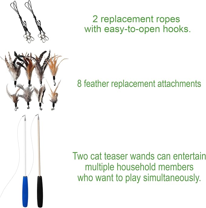 Cat Toys - No Chemical Dyeing Cat Feather Toys for Indoor Cats - Include Cat Wand and Natural Feather Refills-Mewly Pet