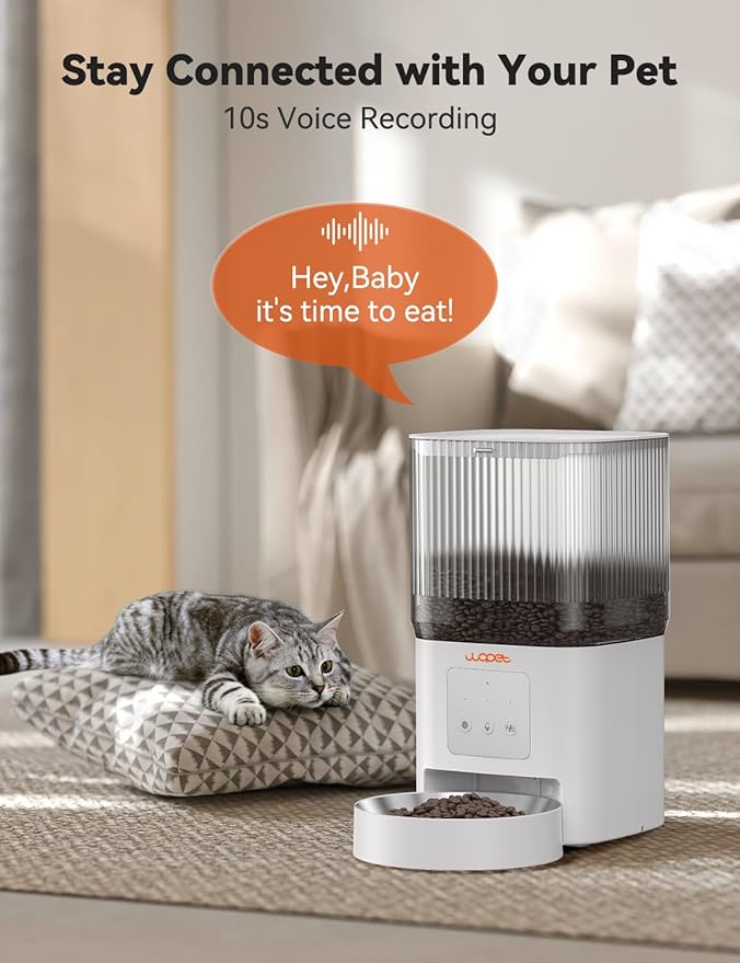 WOPET Automatic Cat Feeder, WiFi Dog Feeder with APP Control for Remote Feeding, Automatic Cat Food Dispenser with 10S Voice Record,1-10 Meals Per Day for Cats and Dogs-Mewly Pet