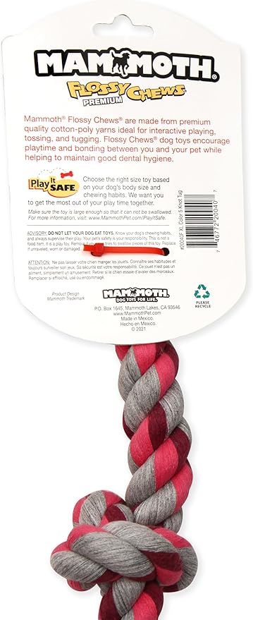 Mammoth Flossy Chews Multi Color 5 Knot Rope Tug – Premium Cotton-Poly Tug Toy for Dogs – Interactive Dog Rope Toy – Tug Dog Chew Toy for Big Dogs - X-Large, 36”-Mewly Pet