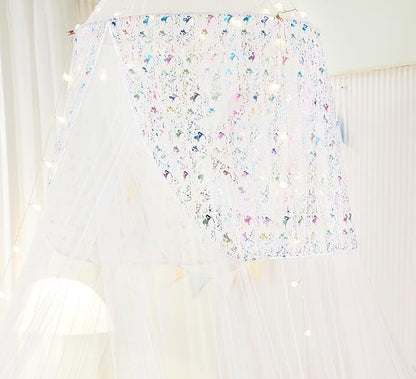 Unicorn Bed Canopy with Lights, Tent for Girls Room Decor, Twin to King Size Beds