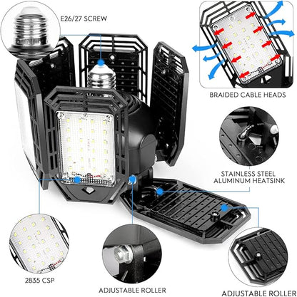 2 Pack LED Garage Lights 180W Deformable 18000LM Close to Ceiling Light Fixtures E26 E27 Screw-in Six Leaf Glow Lighting, Ultra Bright LED Shop Light with 6 Adjustable Panels for Work Shop Warehouse